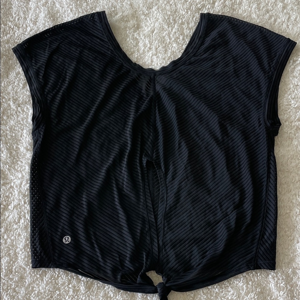 lululemon sheer Striped Black Short Sleeve  Top